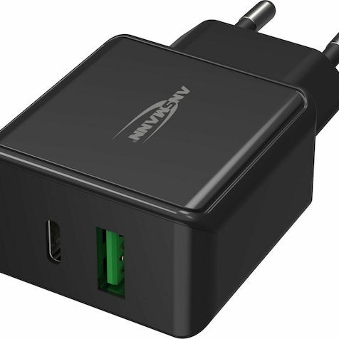 Ansmann Φορτιστής Χωρίς Καλώδιο με Θύρα USB-A και Θύρα USB-C Μαύρος (HC218PD)