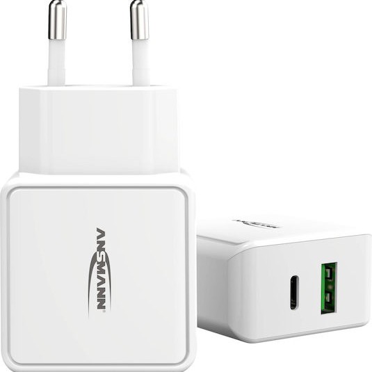 Ansmann Φορτιστής Χωρίς Καλώδιο με Θύρα USB-A και Θύρα USB-C Λευκός (HC218PD)