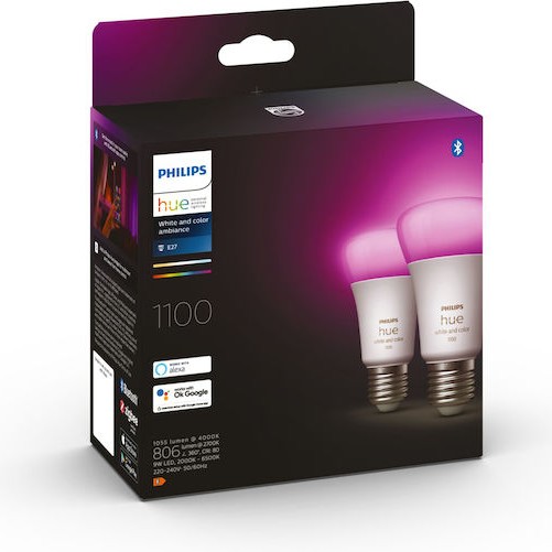 Philips Smart Λάμπες LED 9W για Ντουί E27 και Σχήμα A60 RGBW 806lm Dimmable 2τμχ