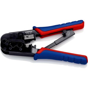Knipex Πρέσα Ακροδεκτών Δικτύου RJ12, RJ11, RJ45 με Απογυμνωτή & Μηχανισμό Καστάνιας (Μήκος 190mm)