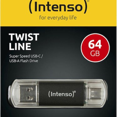 Intenso Twist Line 64GB USB 2.0 Stick με σύνδεση USB-A & USB-C Μαύρο