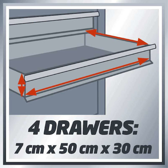 Einhell Τροχήλατος Μεταλλικός Εργαλειοφόρος με 4 Συρτάρια Π61.6xΒ74.2xΥ33εκ. TC-TW 100