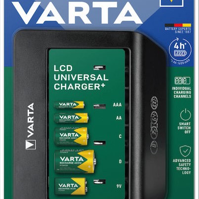 Varta LCD Universal Charger+ 4 Μπαταριών Ni-MH Μεγέθους AA/AAA/9V/D