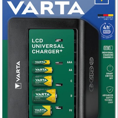 Varta LCD Universal Charger+ 4 Μπαταριών Ni-MH Μεγέθους AA/AAA/9V/D
