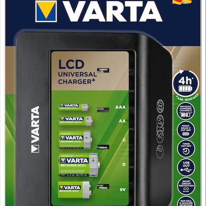 Varta LCD Universal Charger+ 4 Μπαταριών Ni-MH Μεγέθους AA/AAA/9V/D