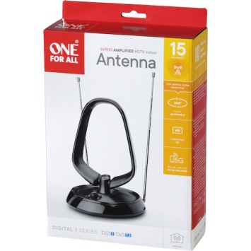 One For All SV9143-5G Εσωτερική Κεραία Τηλεόρασης (απαιτεί τροφοδοσία) σε Μαύρο Χρώμα Σύνδεση με Ομοαξονικό (Coaxial) Καλώδιο