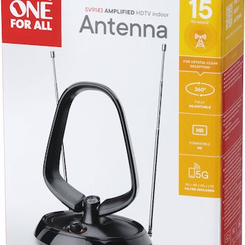 One For All SV9143-5G Εσωτερική Κεραία Τηλεόρασης (απαιτεί τροφοδοσία) σε Μαύρο Χρώμα Σύνδεση με Ομοαξονικό (Coaxial) Καλώδιο