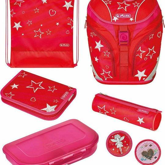 Herlitz SoftLight Stars Stripes Σχολική Τσάντα Πλάτης Δημοτικού Κόκκινη με Θήκη για Παγούρι 16lt