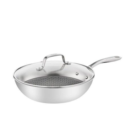 Tefal Eternal Mesh Wok Με Καπάκι από Ανοξείδωτο Ατσάλι με Αντικολλητική Επίστρωση 28cm
