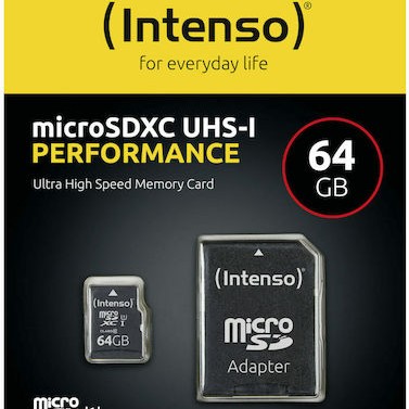Intenso Performance R90 microSDXC 64GB Class 10 U1 UHS-I με αντάπτορα