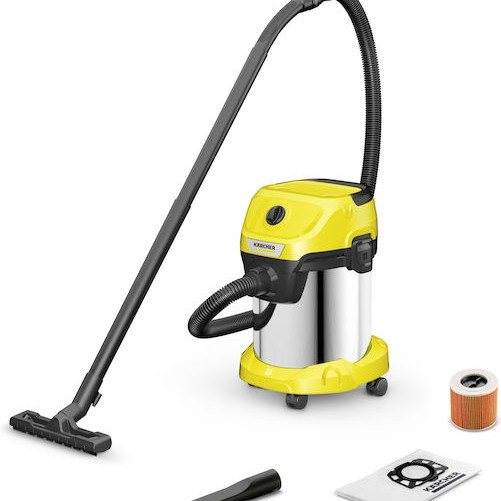 Karcher WD 3 S V-17/4/20 Σκούπα Υγρών / Στερεών 1000W με Ανοξείδωτο Κάδο 17lt