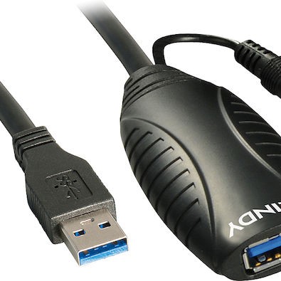 Lindy USB 3.0 Cable USB-A male - USB-A female Μαύρο 15m (43099)