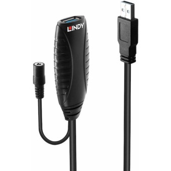 Lindy USB 3.0 Cable USB-A male - USB-A female Μαύρο 15m (43099)