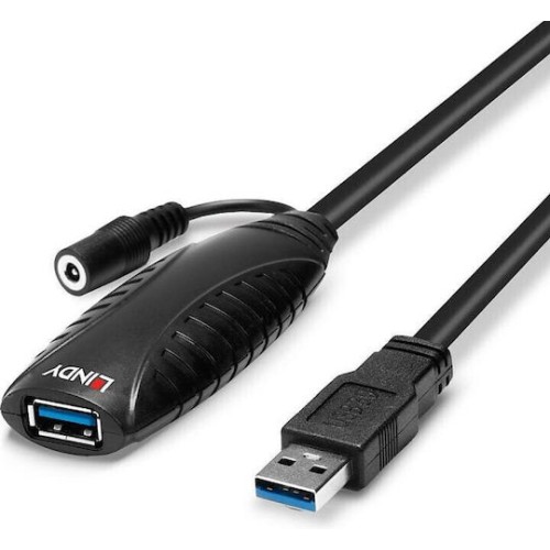 Lindy USB 3.0 Cable USB-A male - USB-A female Μαύρο 15m (43099)