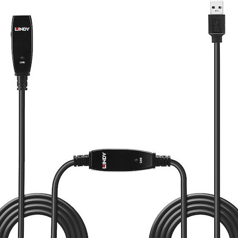 Lindy USB 2.0 Cable USB-A male - USB-A female Μαύρο 15m (43322)