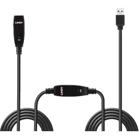 Lindy USB 2.0 Cable USB-A male - USB-A female Μαύρο 15m (43322)