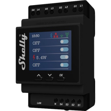 Shelly Pro 4PM Ρελέ Ράγας 40A 4 Channel Smart Switch