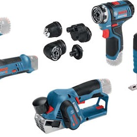 Bosch Σετ Δραπανοκατσάβιδο, Πλάνη, Πολυεργαλείο & Σέγα Brushless 12V με 2 Μπαταρίες 2Ah - 3Ah και Θήκη