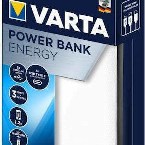 Varta Energy Power Bank 5000mAh με 2 Θύρες USB-A και Θύρα USB-C Λευκό