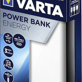 Varta Energy Power Bank 20000mAh με 2 Θύρες USB-A και Θύρα USB-C Λευκό