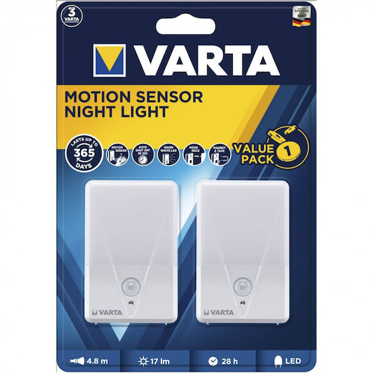 Varta LED Φωτιστικό Νυκτός με Τροφοδοσία Μπαταρίας και Αισθητήρα Κίνησης 2τμχ