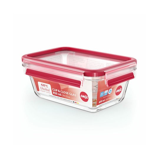 Emsa Δοχείο Φαγητού Γυάλινο Κόκκινο 850ml