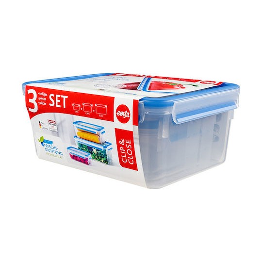 Emsa Clip & Close Σετ Δοχεία Φαγητού Πλαστικά Μπλε 3τμχ