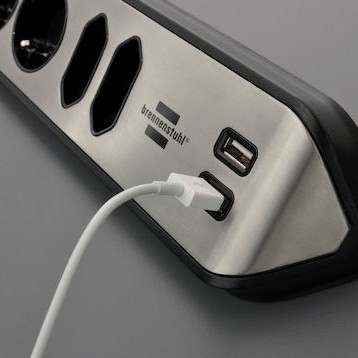 Brennenstuhl Estilo Πολύπριζο 4 Θέσεων με 2 USB-A και Καλώδιο 2m Ασημί