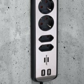 Brennenstuhl Estilo Πολύπριζο 4 Θέσεων με 2 USB-A και Καλώδιο 2m Ασημί