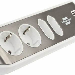 Brennenstuhl Πολύπριζο 4 Θέσεων με 2 USB-A και Καλώδιο 2m Ασημί