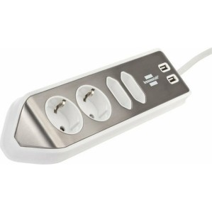 Brennenstuhl Πολύπριζο 4 Θέσεων με 2 USB-A και Καλώδιο 2m Ασημί