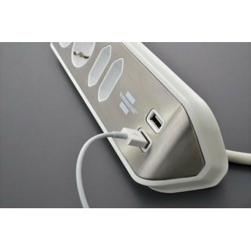Brennenstuhl Πολύπριζο 4 Θέσεων με 2 USB-A και Καλώδιο 2m Ασημί