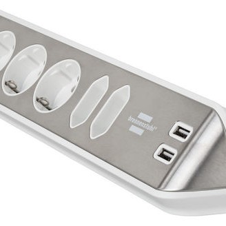 Brennenstuhl Πολύπριζο 6 Θέσεων με 2 USB-A και Καλώδιο 2m Ασημί