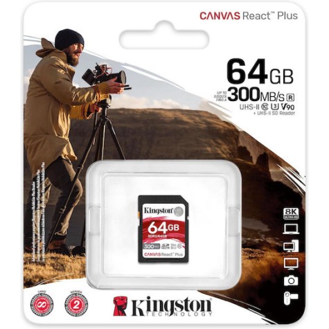 Kingston Canvas React Plus SDXC 64GB Class 10 U3 V90 UHS-II