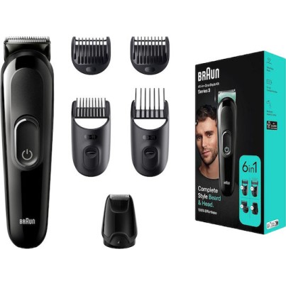 Braun Σετ Επαναφορτιζόμενης Κουρευτικής Μηχανής Μαύρο MGK3410