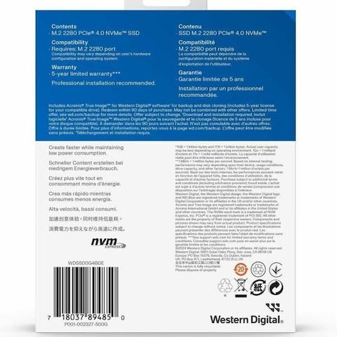 Western Digital SN5000 SSD 500GB M.2 NVMe PCI Express 4.0