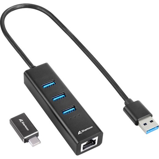 Sharkoon USB 3.2 Hub 4 Θυρών με σύνδεση USB-A / USB-C / Ethernet