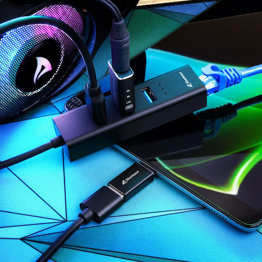 Sharkoon USB 3.2 Hub 4 Θυρών με σύνδεση USB-A / USB-C / Ethernet