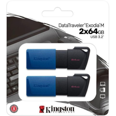 Kingston DataTraveler Exodia M Duo 64GB USB 3.2 Stick Μαύρο 2τμχ