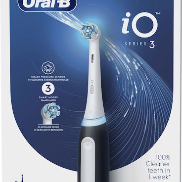 Oral-B Io Series 3 Ηλεκτρική Οδοντόβουρτσα με Αισθητήρα Πίεσης και Θήκη Ταξιδίου Black