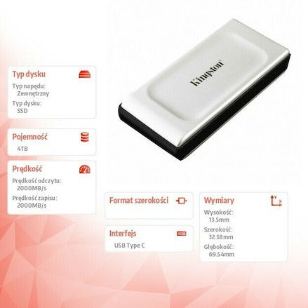 Kingston XS2000 USB-C Εξωτερικός SSD 4TB 1.8