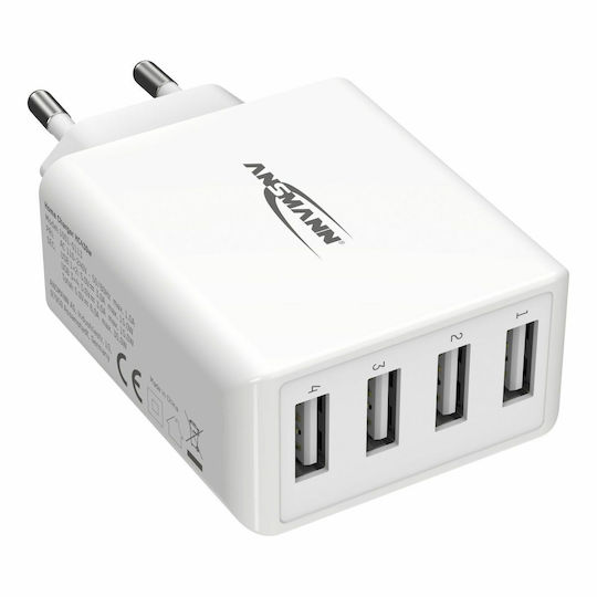 Ansmann Φορτιστής Χωρίς Καλώδιο με 4 Θύρες USB-A 30W Λευκός (HC430)