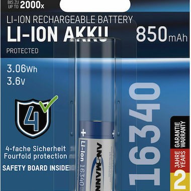 Ansmann Akku Επαναφορτιζόμενη Μπαταρία 16340 Li-ion 850mAh 3.6V 1τμχ 1300-0017