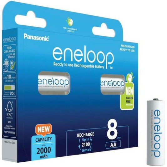 Panasonic Eneloop Επαναφορτιζόμενες Μπαταρίες AA Ni-MH 2000mAh 8τμχ
