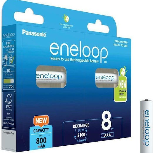 Panasonic Eneloop Επαναφορτιζόμενες Μπαταρίες AAA Ni-MH 800mAh 8τμχ