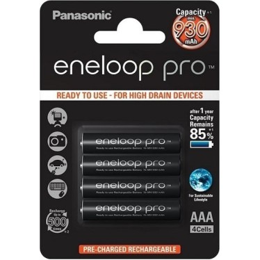 Panasonic Eneloop Pro Επαναφορτιζόμενες Μπαταρίες AAA Ni-MH 930mAh 1.2V 4τμχ