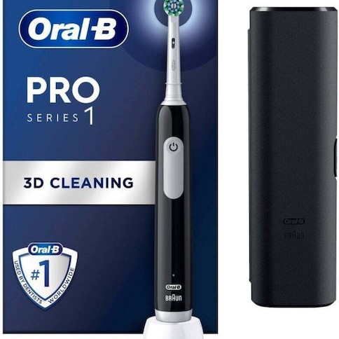 Oral-B Pro1 Ηλεκτρική Οδοντόβουρτσα με Αισθητήρα Πίεσης και Θήκη Ταξιδίου Μαύρη