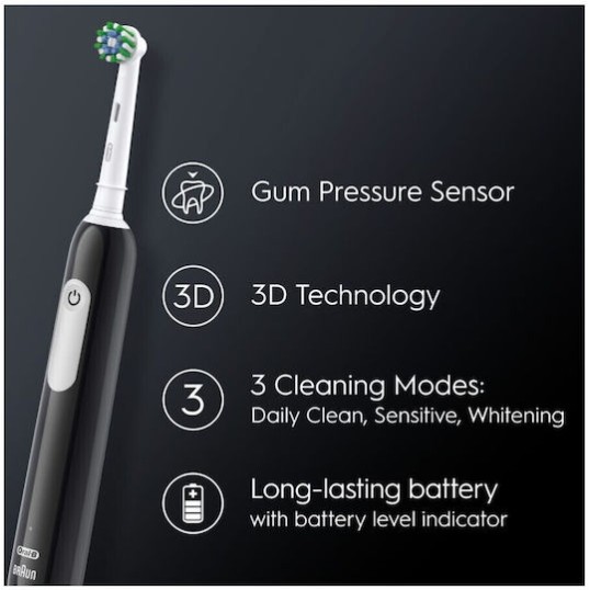 Oral-B Pro1 Ηλεκτρική Οδοντόβουρτσα με Αισθητήρα Πίεσης και Θήκη Ταξιδίου Μαύρη