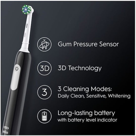 Oral-B Pro1 Ηλεκτρική Οδοντόβουρτσα με Αισθητήρα Πίεσης και Θήκη Ταξιδίου Μαύρη