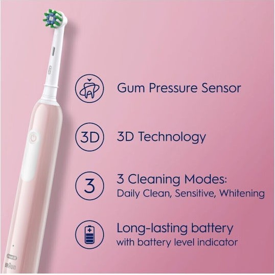 Oral-B Pro1 Ηλεκτρική Οδοντόβουρτσα με Αισθητήρα Πίεσης και Θήκη Ταξιδίου Ροζ